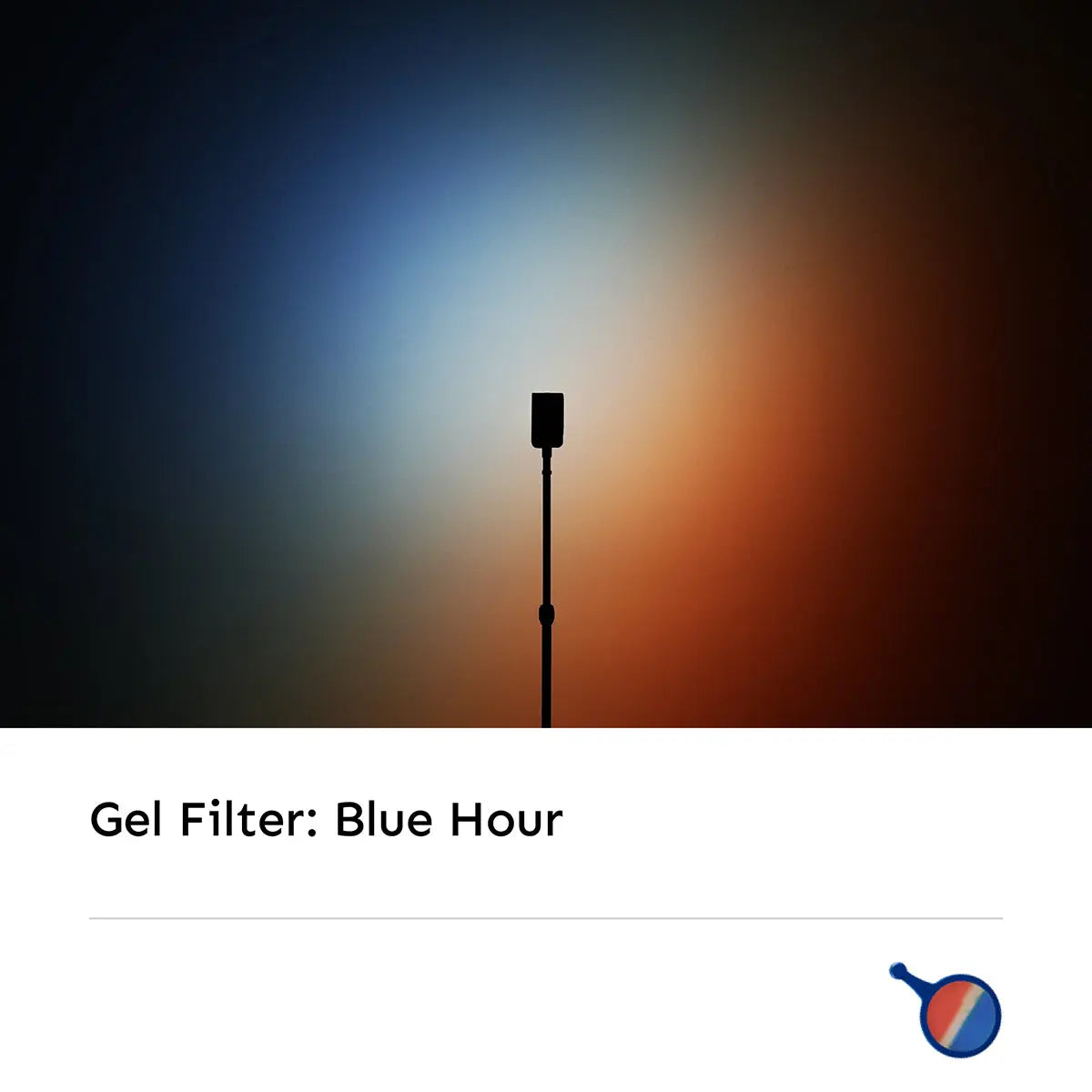 Hobolite Iris Blue Hour gel filter casting blue to orange gradient light on a dark background.