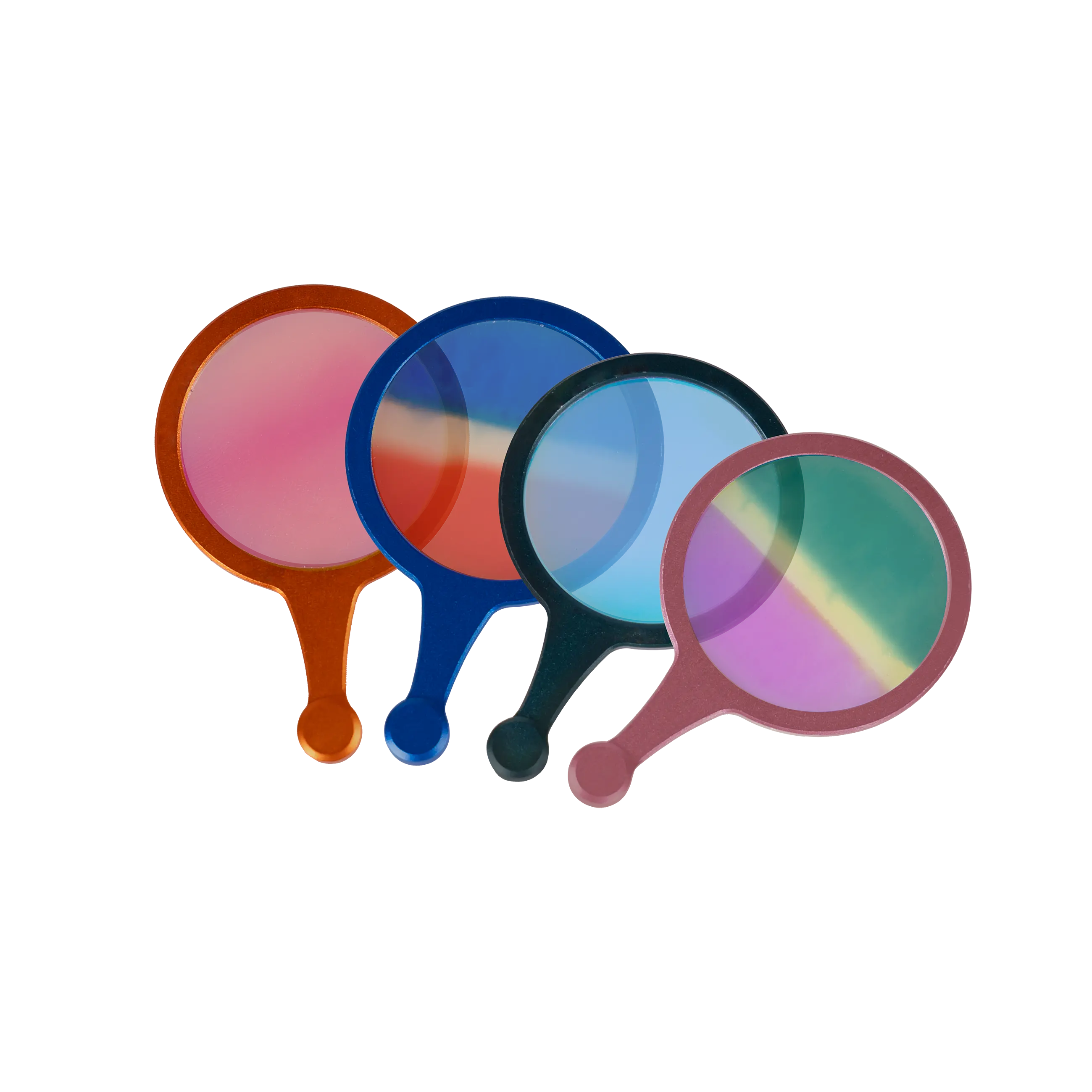 Hobolite Iris Colored Gel Filters Essentials Pack with four vibrant gradient photography light filters in orange, blue, light blue, and green.