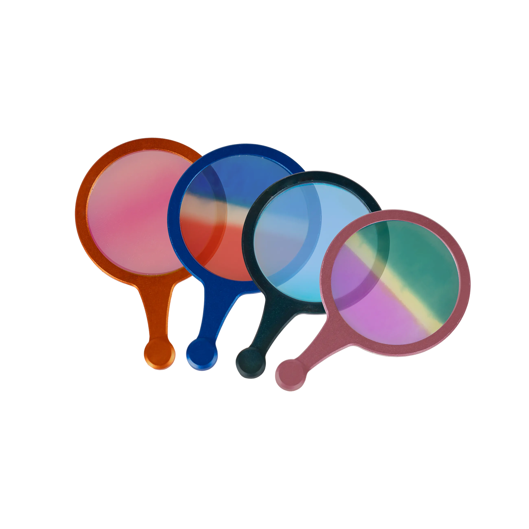 Hobolite Iris Colored Gel Filters Essentials Pack with four vibrant gradient photography light filters in orange, blue, light blue, and green.