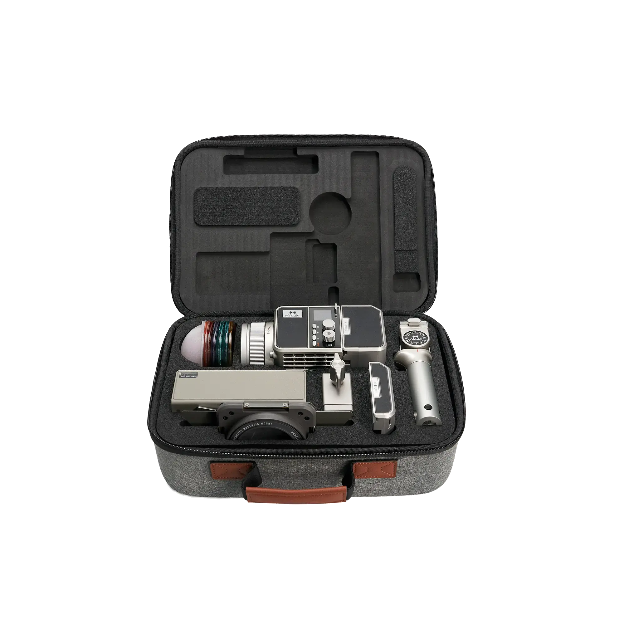 Harlowe Max 80W Creator Kit protective case with professional video and lighting gear in precision-fitted compartments.