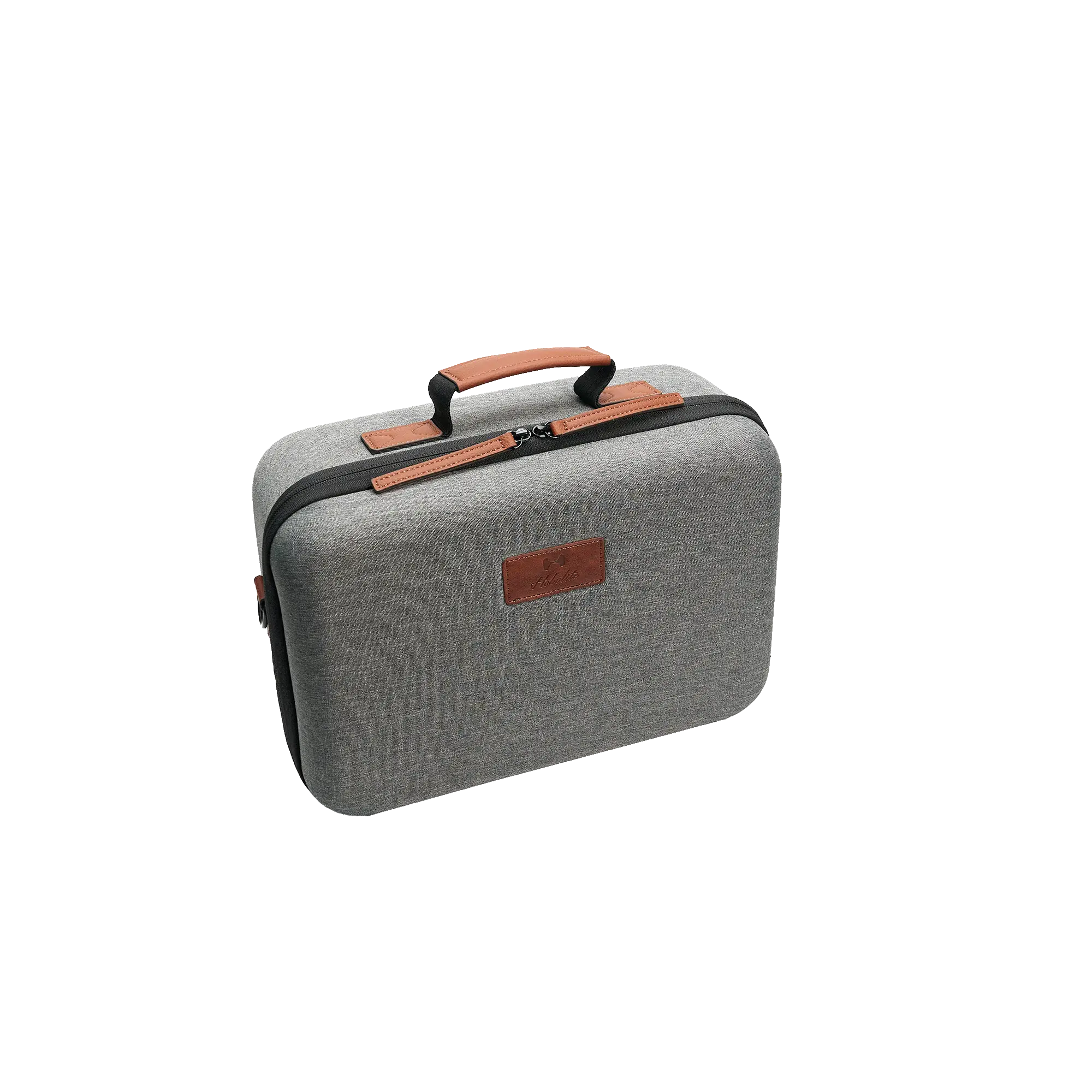 Gray Harlowe Max 80W Creator Kit Case with brown leather handle and logo patch for product appearance.