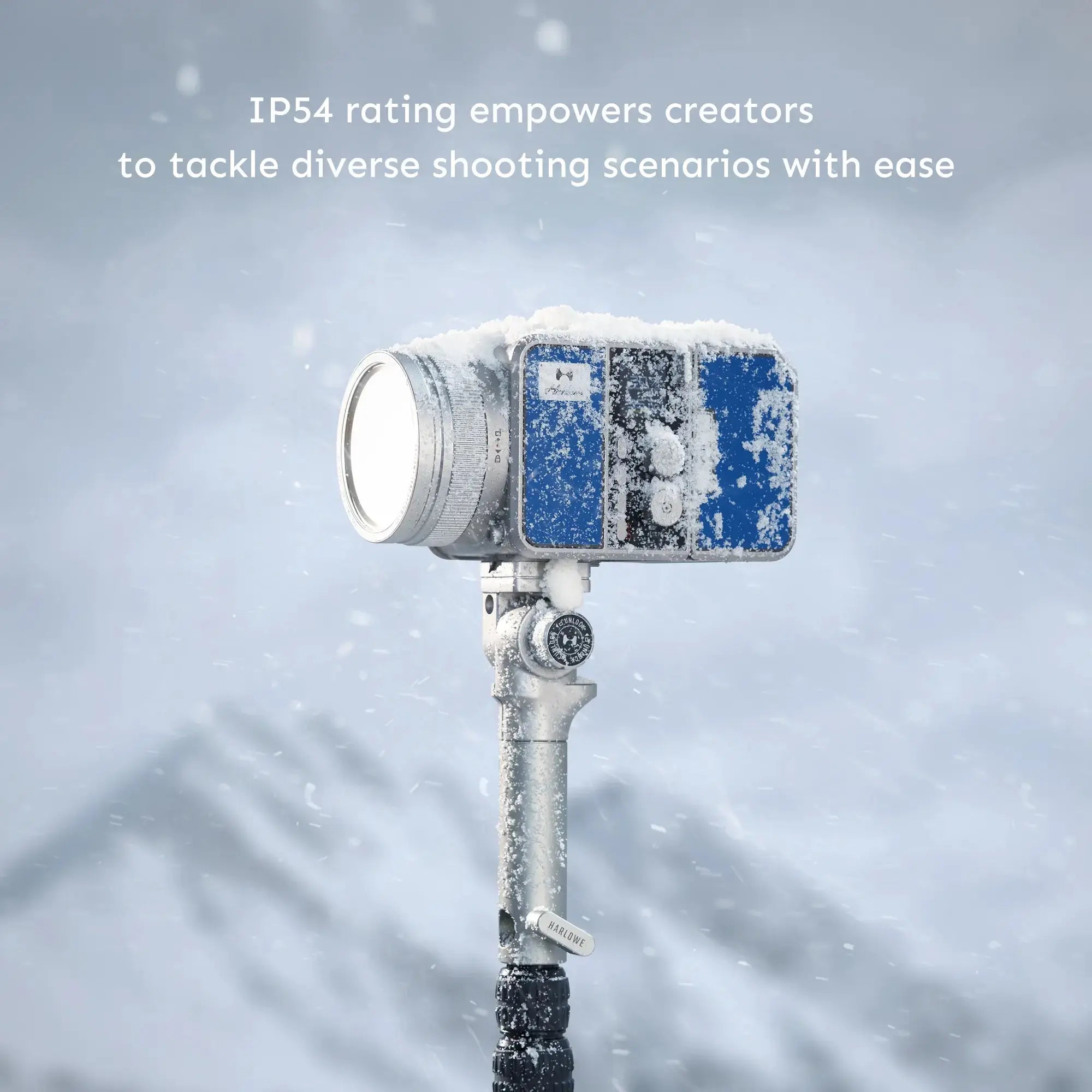 Max-X 80W LED light kit in snow, demonstrating IP54 water resistance for videography and photography.
