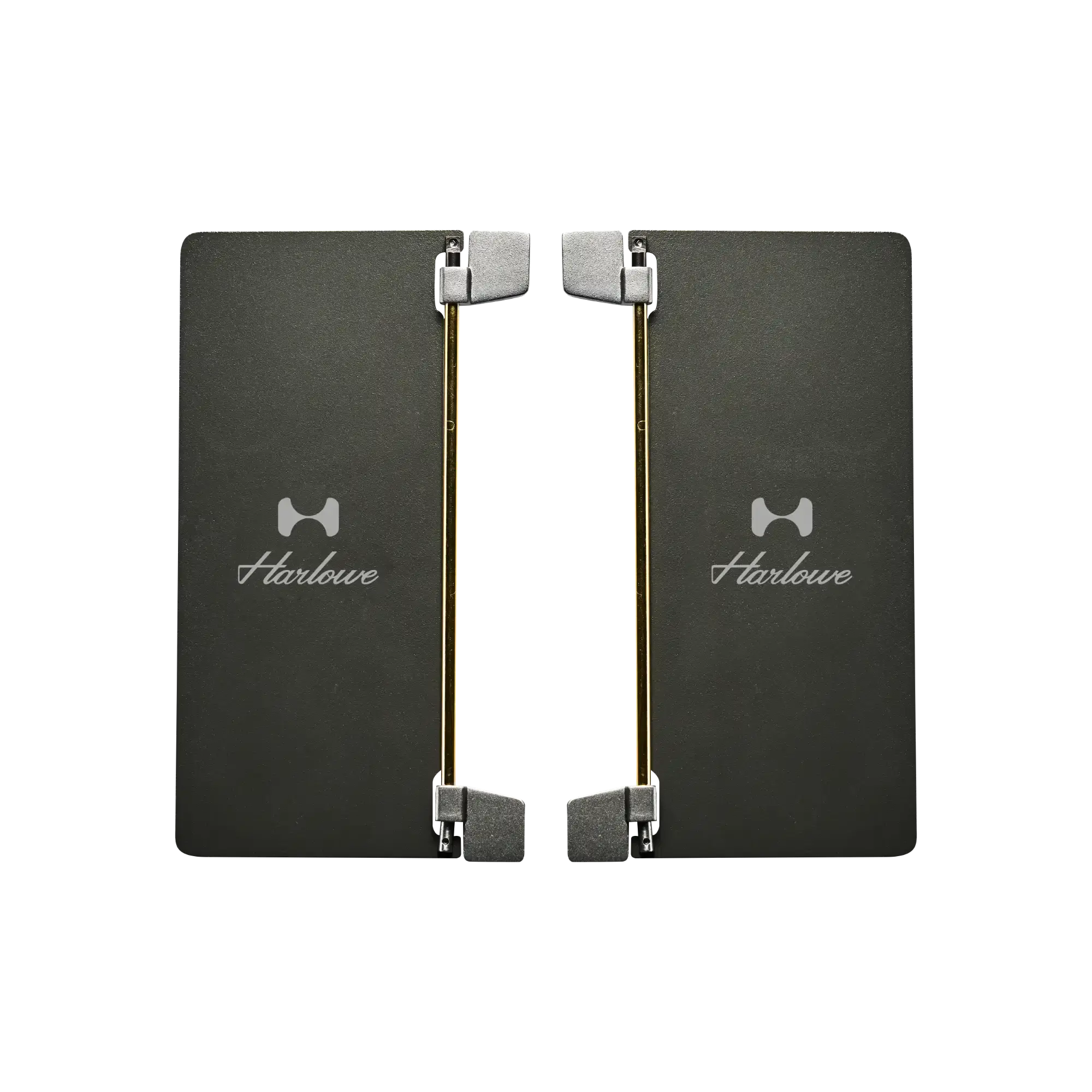 Two Harlowe Blade 5 Bi-Color & RGB Tube Lights with matte gray finish and silver logo on black background.