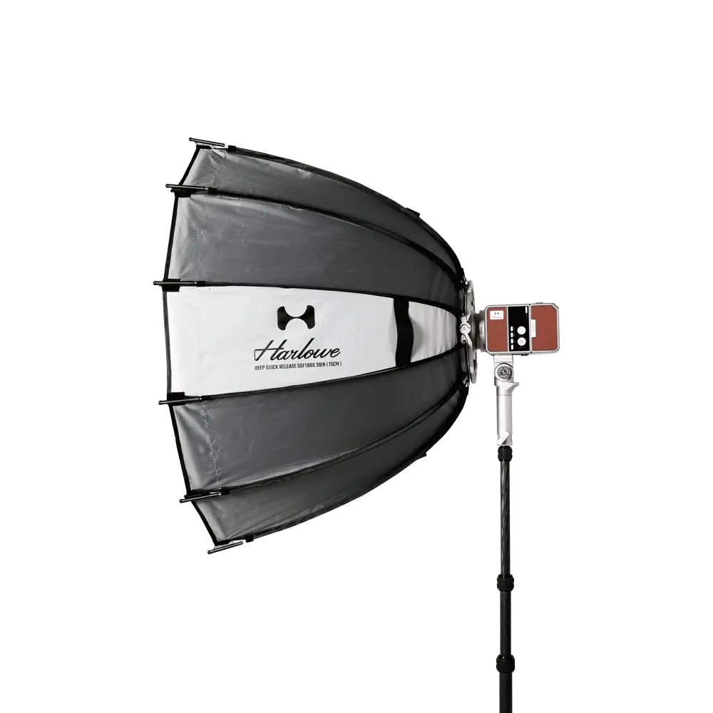 Harlowe deep quick release softbox lighting 30in with lighting unit and stand.