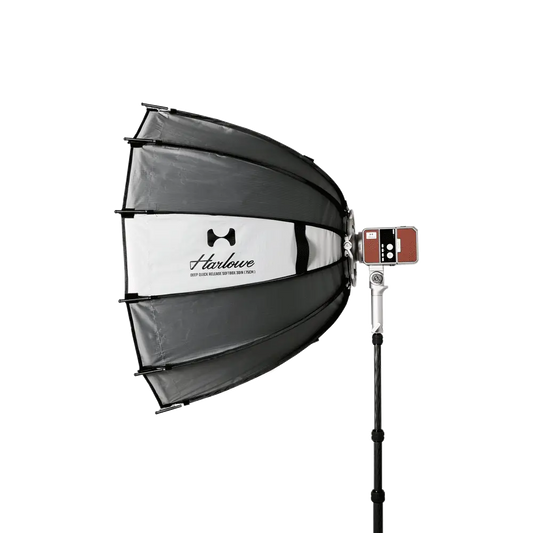 Harlowe deep quick release softbox lighting 30in with lighting unit and stand.