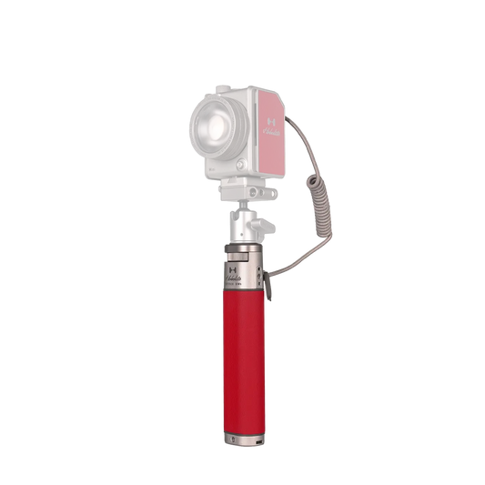 Hobolite LiteDock Crimson portable LED light with red body and silver hardware, featuring coiled connection cord for content creators.