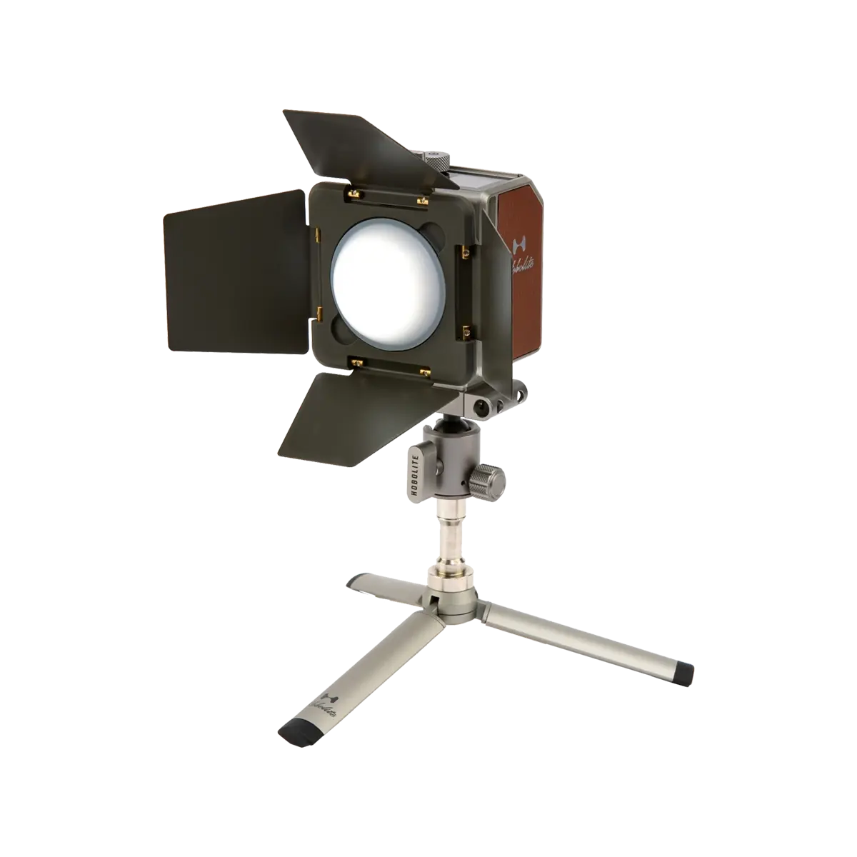 Hobolite Mini Barndoor Set with diffuser dome on tripod for photography lighting.