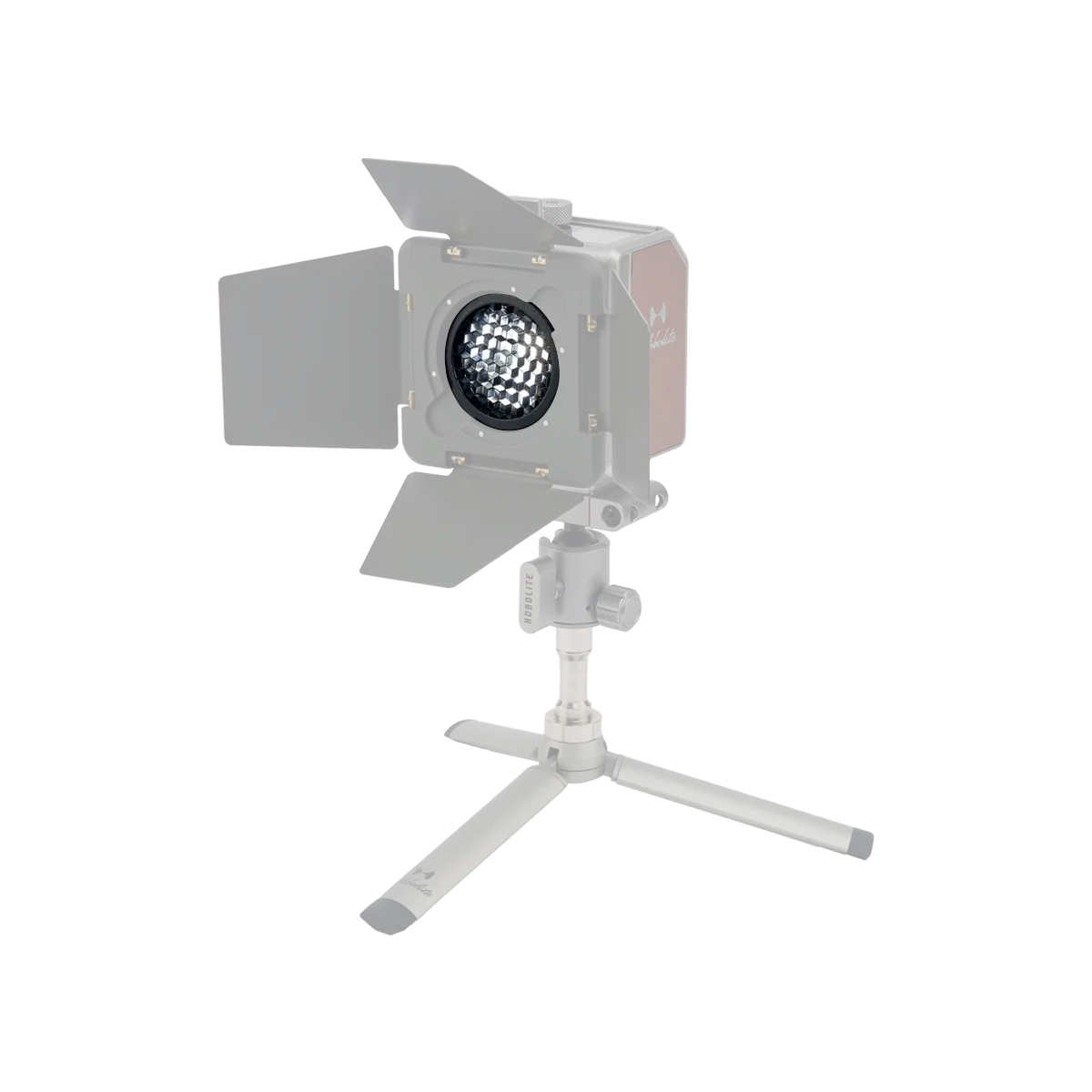 Hobolite Mini Barndoor Set with honeycomb filter and adjustable flaps on tripod for precise lighting control.
