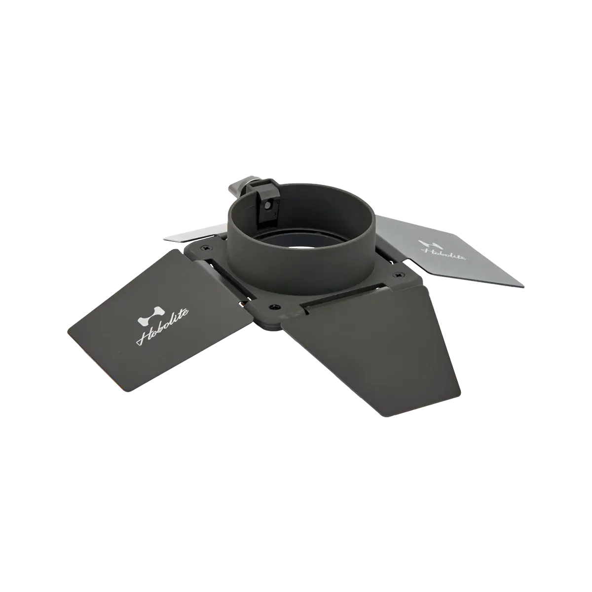 Hobolite Mini Barndoor with adjustable flaps and Hobolite logo, showcasing lighting accessory design.