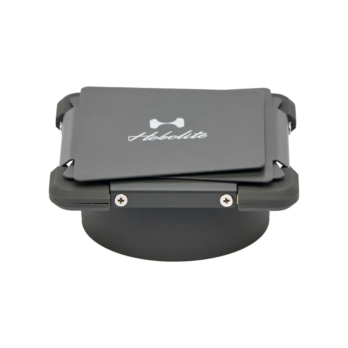 Hobolite Mini Barndoor with adjustable gray flaps, magnetic mounting base for LED photography lights.