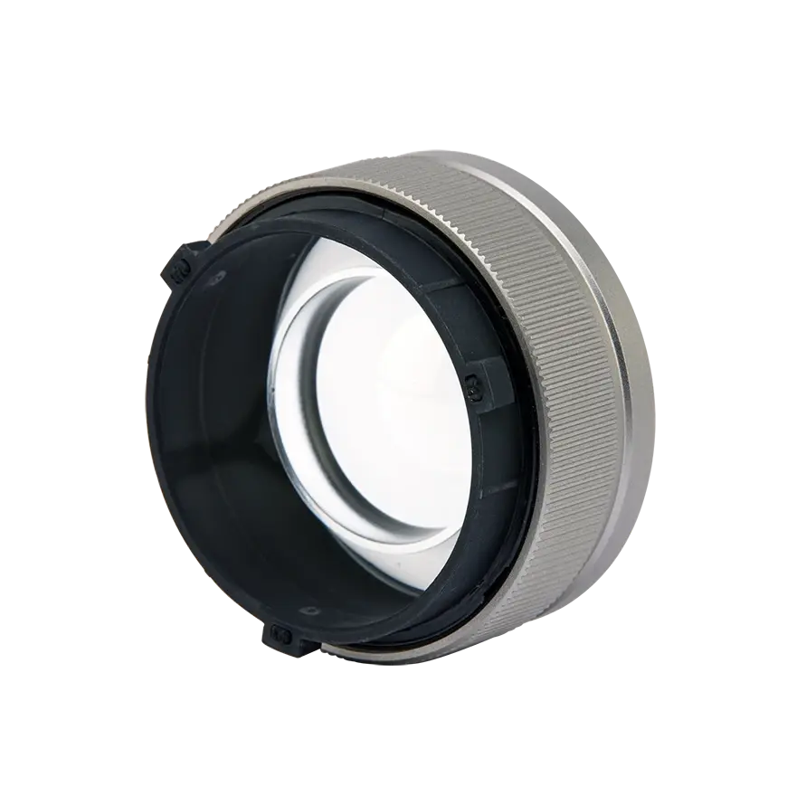 Silver Hobolite Avant lens with textured grip and clear glass, designed for focused 45-degree beam.