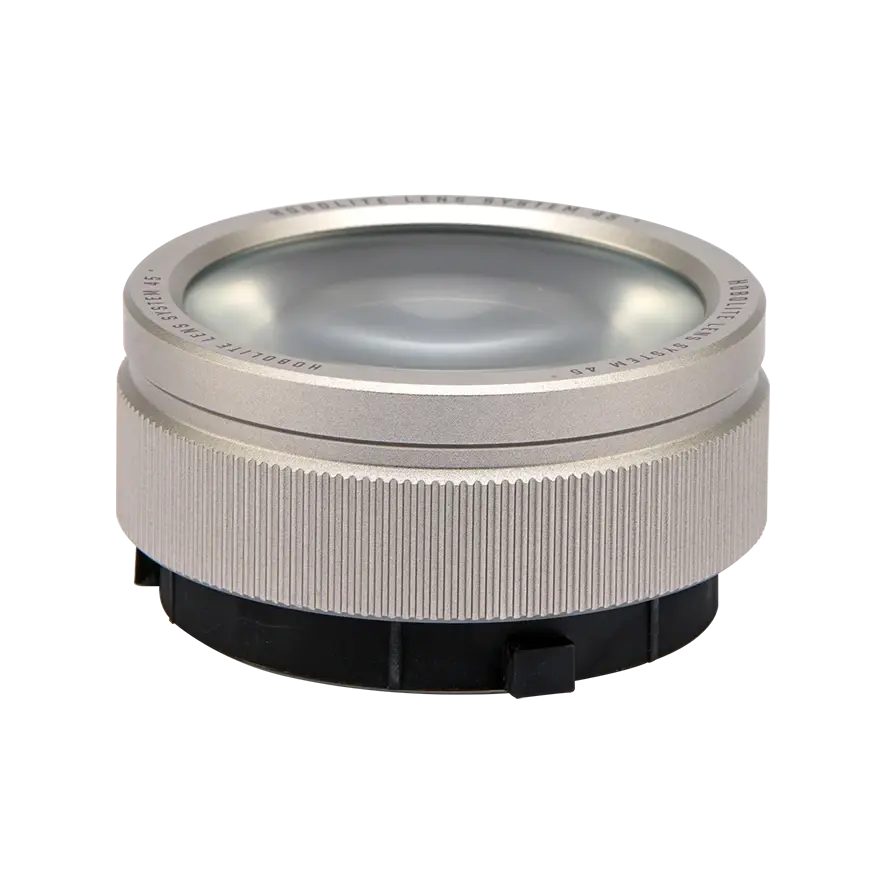 Silver Hobolite Avant Lens System 45 degree with clear glass lens and textured grip.