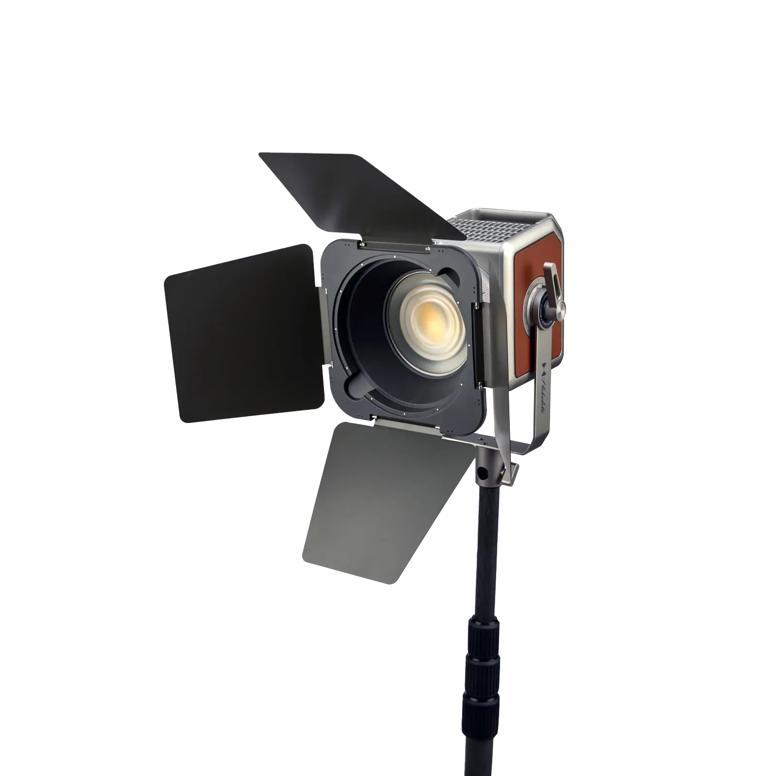 Hobolite Pro Barndoor Set with honeycomb grid and adjustable metal doors on a light stand.