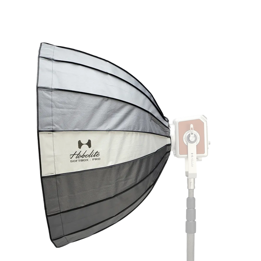 Hobolite Pro Softbox 90 with grid pattern, attached to studio light. Ideal for professional photography lighting.