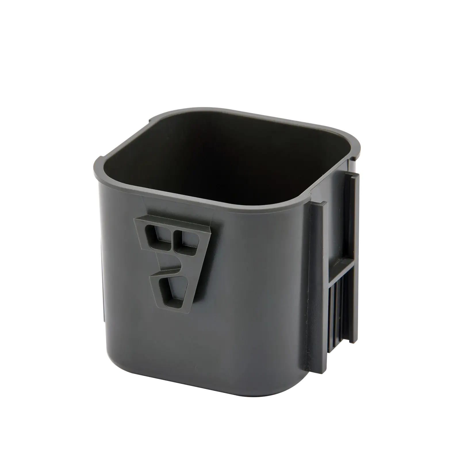 Dark gray modular cup holder for lighting equipment, featuring interlocking design, Hobolite logo, and light stand attachment.