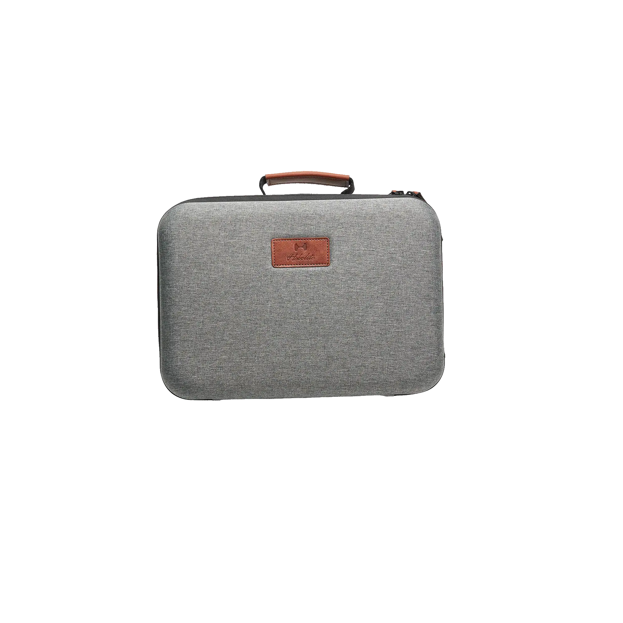 Gray Harlowe Max 80W Creator Kit Case with brown leather handle and logo patch for product appearance.