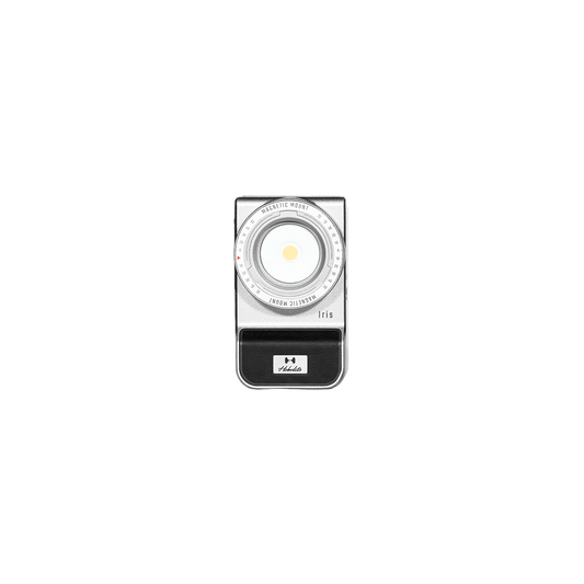Front view of the Hobolite Iris Midnight 5W LED light with magnetic mount ring and black textured grip