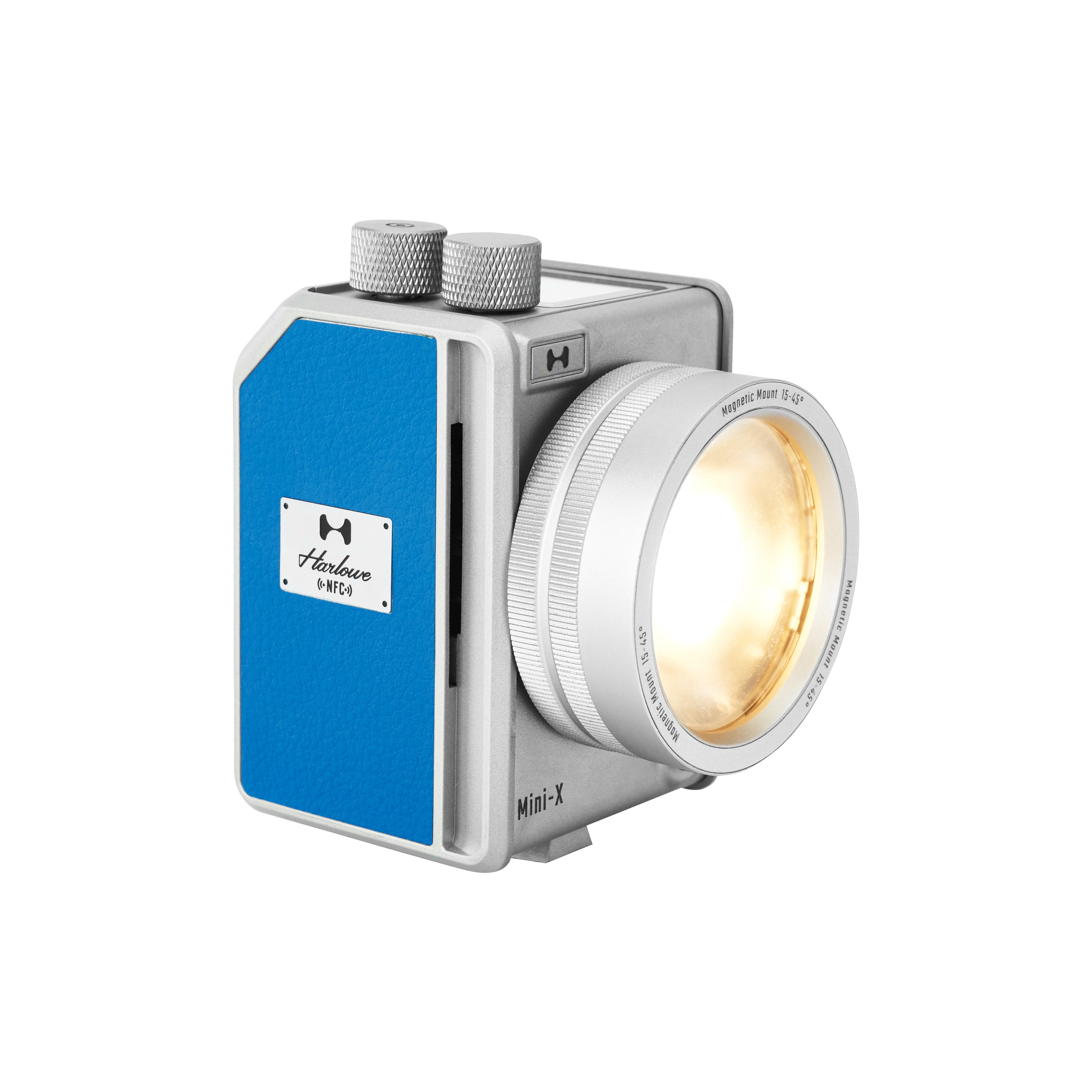 Harlowe Mini II-X 20W Creator Kit warm beam side angle on white background.