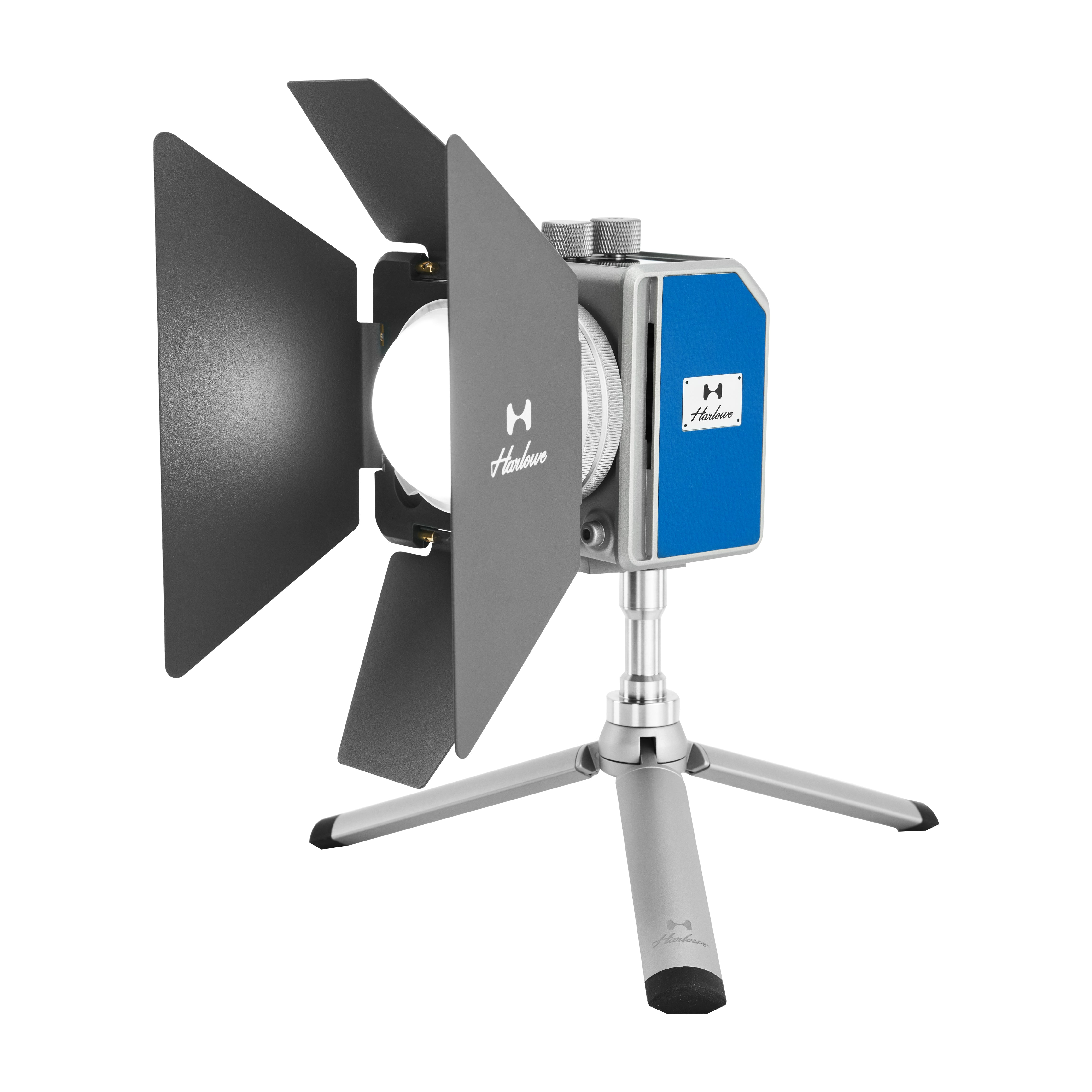 Harlowe Mini II-X Creator Kit with barn doors and desktop stand on white background.