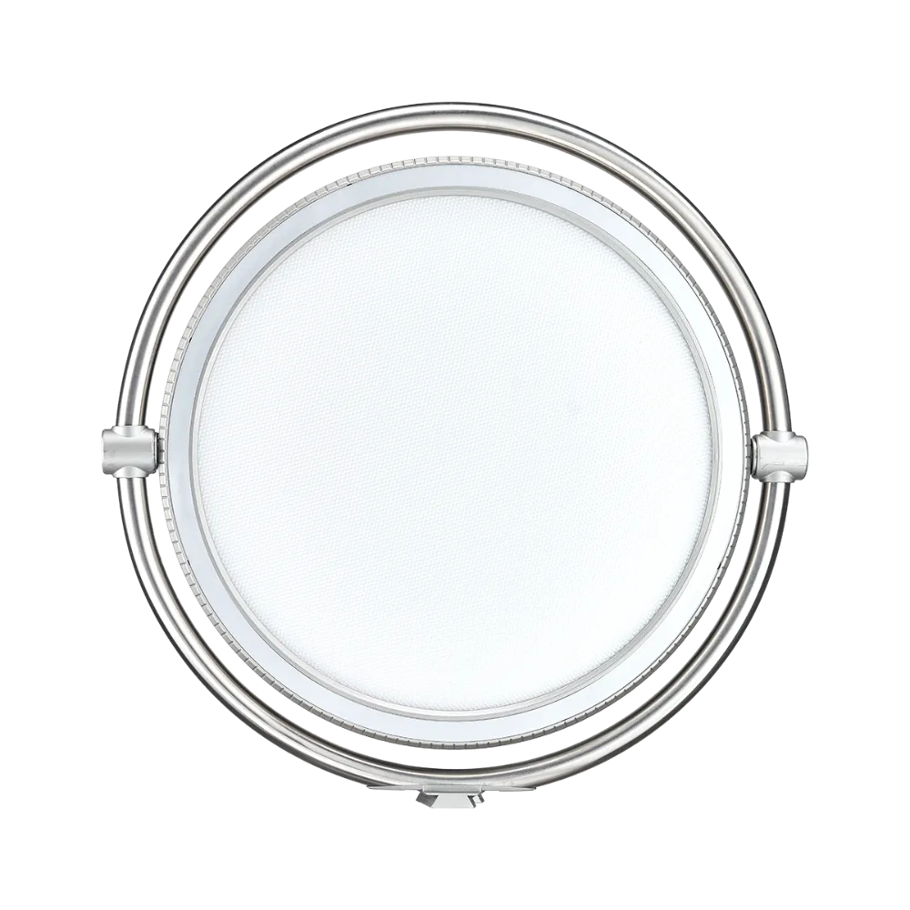 Harlowe Sol 40W Round LED Panel Light with silver frame and white diffusion surface.