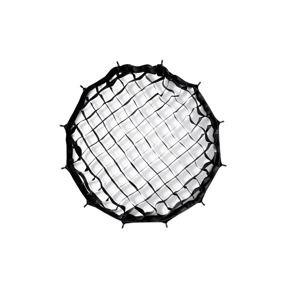 Harlowe Shallow Quick Release Softbox grid accessory, top-down view, honeycomb grid on diffusion surface.