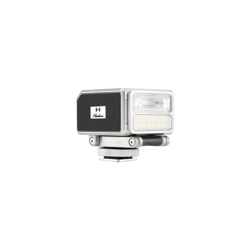 Harlowe Pocket Flash on-camera flash with bi-color LED light, black finish.