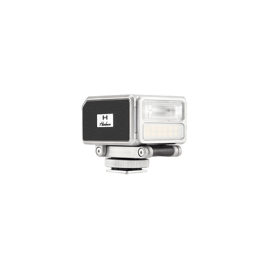 Harlowe Pocket Flash on-camera flash with bi-color LED light, black finish.